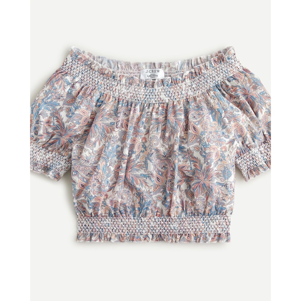 J. Crew Liberty Fabric Smocked Cotton Top Faraway Plum Floral Paisley -‎ Medium